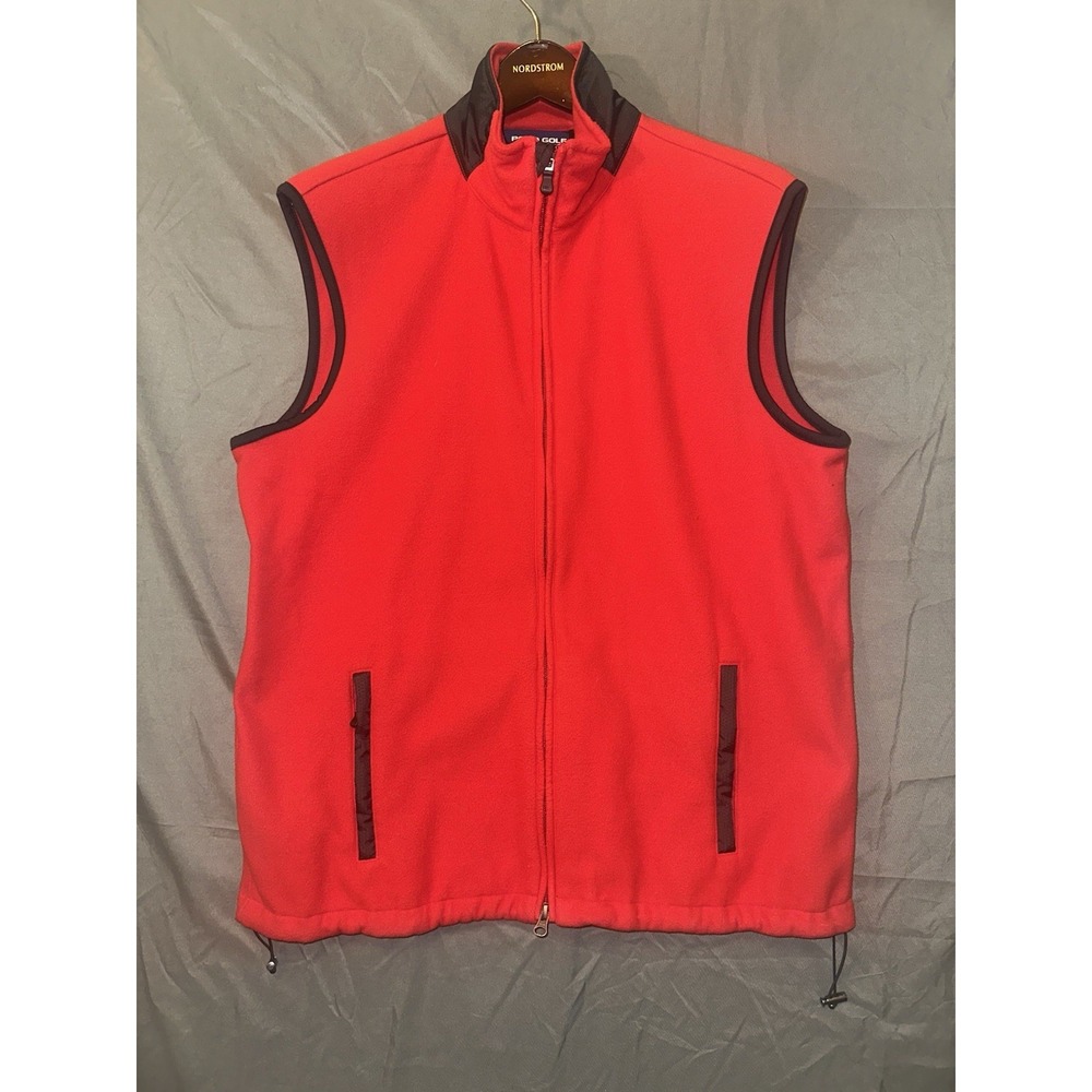 Polo Golf‎ Ralph Lauren Vest Men's Sz Large Red Black Logo Full Zip Outdoors